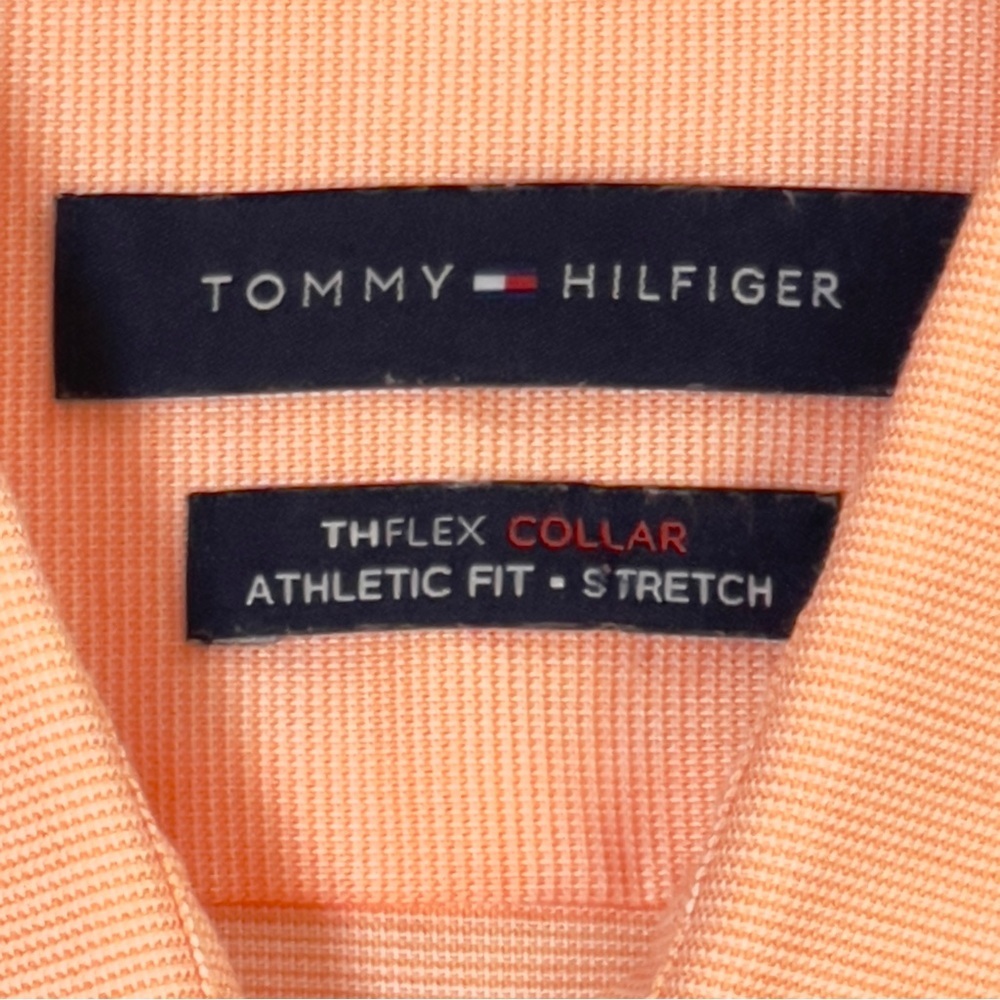 Tommy Hilfiger THFlex Athletic Fit Dress Shirt XL Peach Coral Button Front - Picture 5 of 13